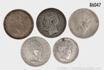 Rumänien, Konv. 5 Silbermünzen, 5 Lei 1883, 100000 Lei 1946 (3 x) und 25000 Lei 1946, gemischter Zustand, teilweise mit Fehlern, schön-sehr schön, bit...