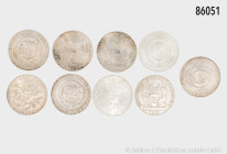 Österreich, Konv. 9 x 50 Schilling, Silber, gemischter Zustand, teilweise kleine Fehler