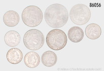 Niederlande, Konv. 12 Silbermünzen, dabei 7 x 1 Gulden aus 1954-1967, 10 Gulden 1970, etc., gemischter Zustand, teilweise etwas angelaufen, sehr schön...