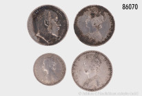 Indien, Konv. 1 Rupie 1890, 1893 und 1905 sowie 1/2 Rupie 1899, mit Fehlern, fast sehr schön-sehr schön