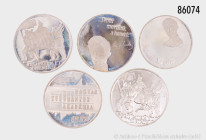 Ungarn, Konv. 50 Forint 1973, PP, 100 Forint 1973, PP, 200 Forint 1975 und 1976, PP und 1 x Stempelglanz, 640 Silber