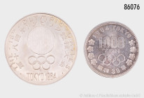 Japan, Konv. 1000 Yen 1964, Silber und Silbermedaille Olympia 1964, vz-St