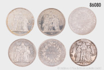 Frankreich, Konv. 10 Francs 1965 (3 x), 1967 (5 x) und 1968 (2 x), Silber, Hercules-Gruppe, teilweise kleine Fehler, fast vorzüglich-fast Stempelglanz...