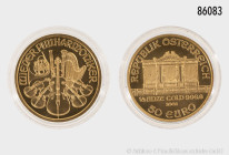 Österreich 50 Euro 2002, 1/2 Unze Feingold, Wiener Philharmoniker, Stempelglanz, verkapselt, in Original-Schatulle mit Zertifikat der Münze Österreich...