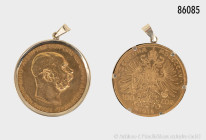 Österreich, 100 Kronen 1915, offizielle NP, 900er Gold, gefasst in 585er Gelbgold, Münze kann entfernt werden, 38 mm, Gesamtgewicht 37,5 g, Münze etwa...