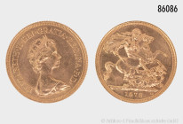 Großbritannien, Elizabeth II, 1 Sovereign 1978, 916,7/1000 Gold, 7,99 g, 22 mm, kleine Kratzer, vorzüglich-fast Stempelglanz