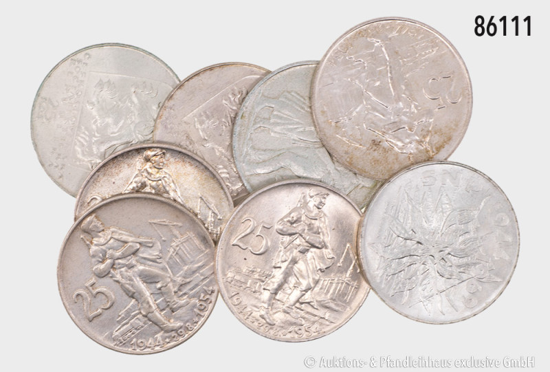 Tschechoslowakei Konv. ca. 25 x 25 Kronen, 1954/1969, Silber, teilweise kleine F...