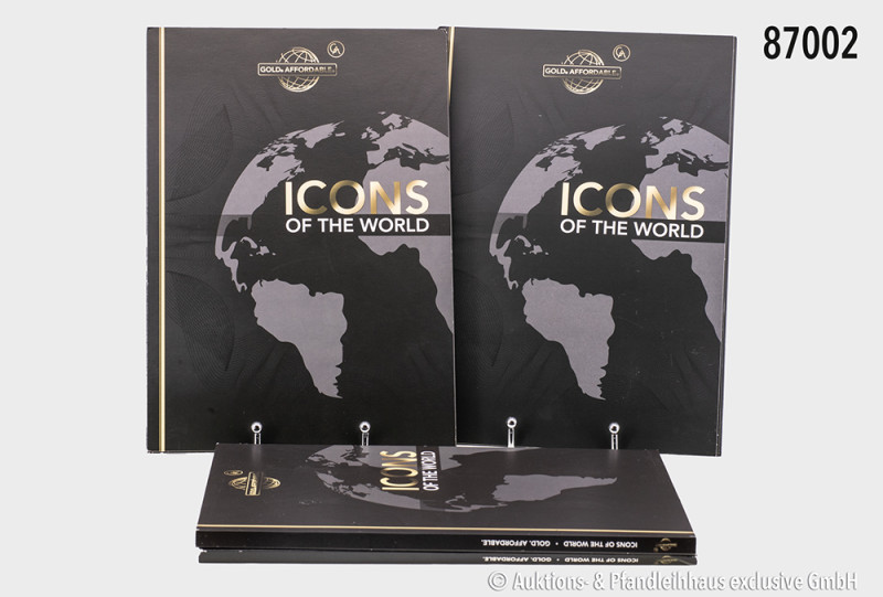 Konv. 4 x Sammelmappen "Gold Affordable Icons of the World", auf Vollständigkeit...