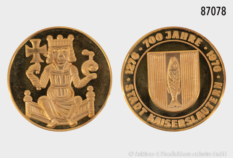 Medaille 1976, 986er Gold, 700 Jahre Stadt Kaiserslautern, 3,34 g, 20 mm, PP, be...