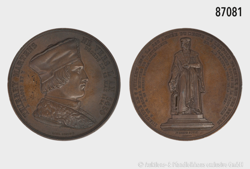 Belgien, Bronzemedaille 1856 v. Alex Geefs, auf Thierry Martens (ca. 1446-1534),...