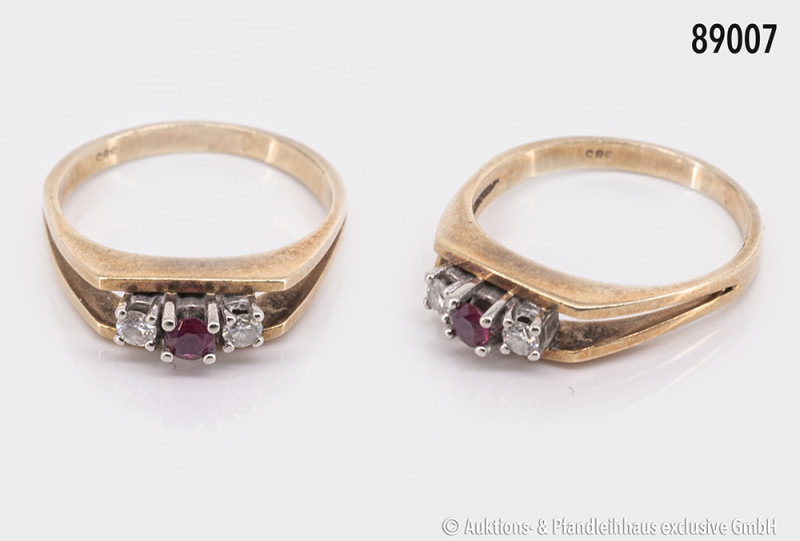 Ring, 585er Gelbgold, ca. 1950er Jahre, mit 2 Punktdiamanten und einem Punktrubi...