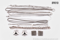 Konv. Silberschmuck, 835 bis 925 Silber, bestehend aus 2 Paar Manschettenknöpfe, sowie 7 Ketten, L bis ca. 88 cm, gemischter Zustand, bitte besichtige...