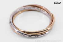 Bicolor-Ring, 585 Gold, 3 Punktdiamanten zusammen 0,03 ct., Größe ca. 55, 3,7 g