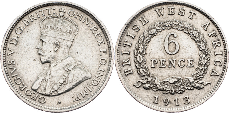 British West Africa, 6 Pence 1913 British West Africa, 6 Pence 1913, Ag, KM# 11;...