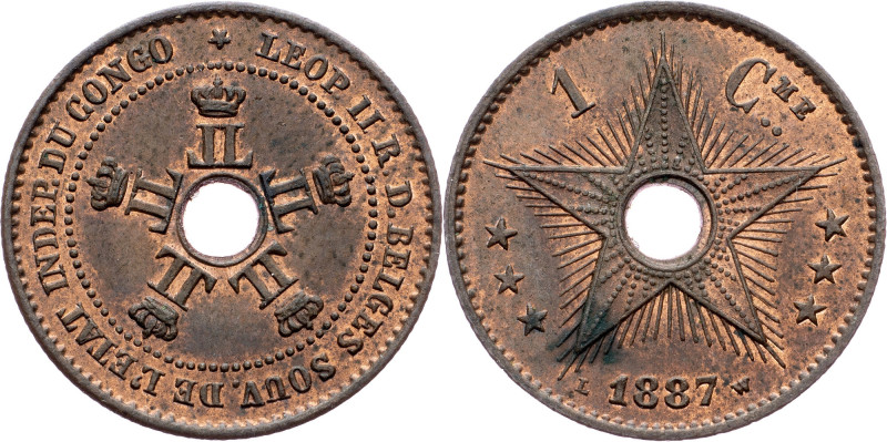 Congo, 1 Centime 1887 Congo, 1 Centime 1887, Copper , KM# 1|Remains of mint lust...