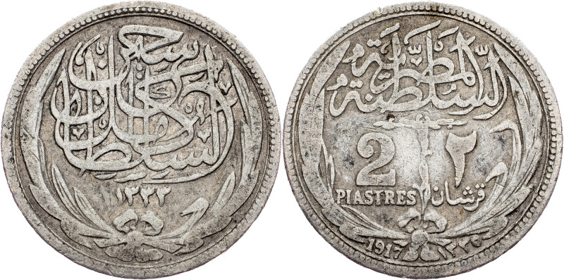 Egypt, 2 Piastres 1917 Egypt, 2 Piastres 1917, Ag, KM# 317|with inner circle; aV...