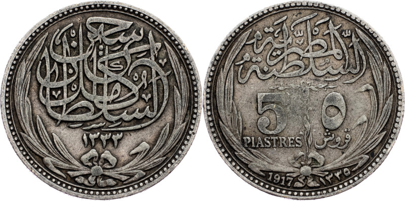 Egypt, 5 Piastres/ 5 Qirsh 1917 Egypt, 5 Piastres/ 5 Qirsh 1917, Ag, KM# 318|wit...