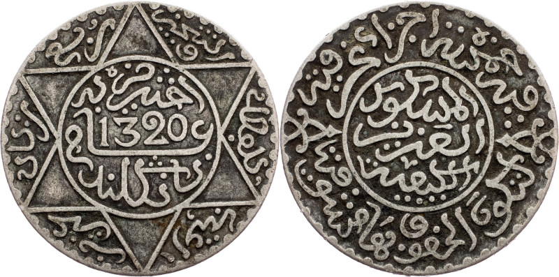 Morocco, 2½ Dirhams 1903 Morocco, 2½ Dirhams 1903, Ag, Y# 20.2; VF

Grade: VF...