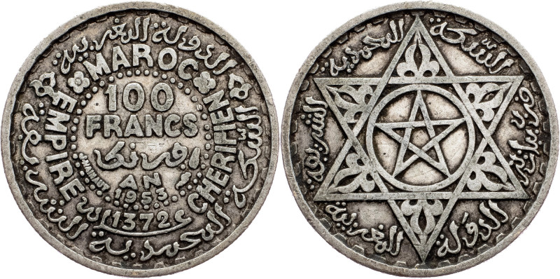 Morocco, 100 Francs 1953 Morocco, 100 Francs 1953, Ag, Y# 52; VF

Grade: VF