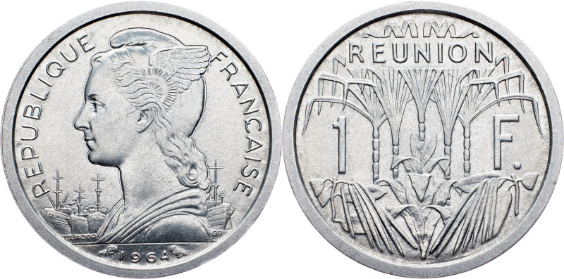 Reunion, 1 Franc 1964, Paris Reunion, 1 Franc 1964, Paris, KM# 6|toned, remains ...