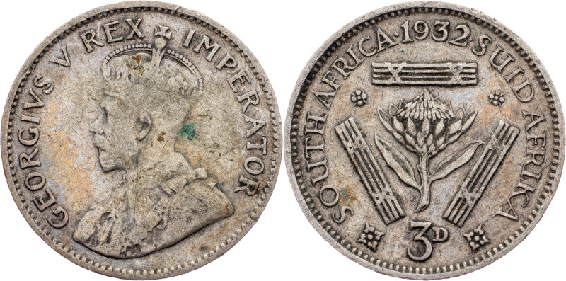 South Africa, 3 Pence 1932 South Africa, 3 Pence 1932, Ag, KM# 15.2|toned; VF
...