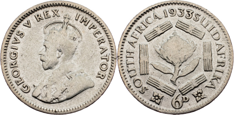 South Africa, 6 Pence 1933 South Africa, 6 Pence 1933, Ag, KM# 16.2; VF

Grade...