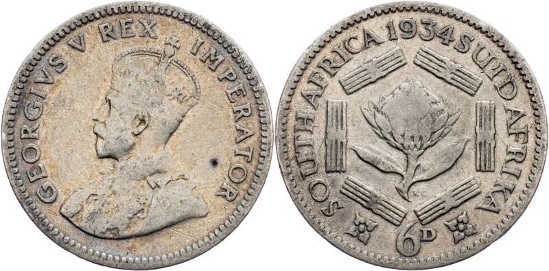 South Africa, 6 Pence 1934 South Africa, 6 Pence 1934, Ag, KM# 16.2; VF

Grade...