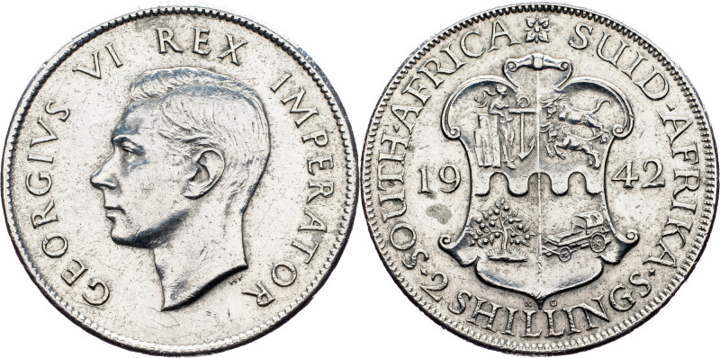 South Africa, 2 Shillings 1942 South Africa, 2 Shillings 1942, Ag, KM# 29|Cleane...