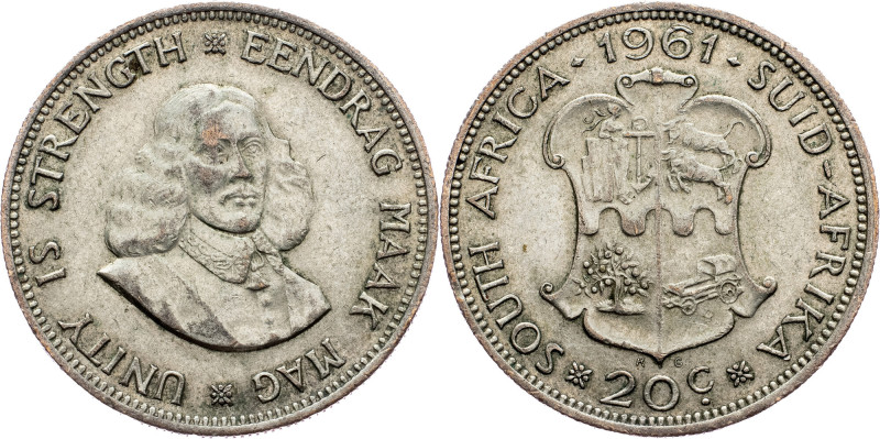 South Africa, 20 Cents 1961 South Africa, 20 Cents 1961, Ag, KM# 61; VF+

Grad...