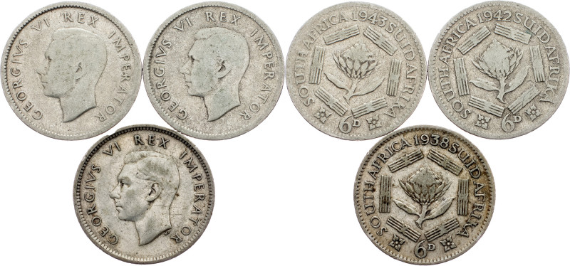 South Africa, 6 Pence 1938, 1942, 1943 South Africa, 6 Pence 1938, 1942, 1943, A...