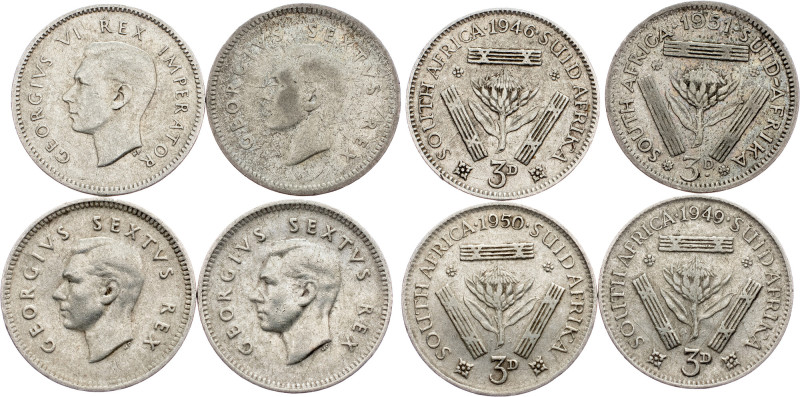 South Africa, 3 Pence 1946, 1949, 1950,1951 South Africa, 3 Pence 1946, 1949, 19...