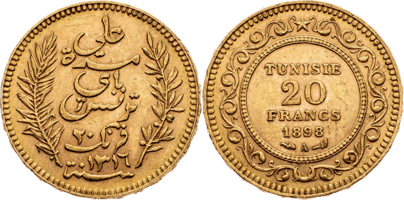 Tunisia, 20 Francs 1898, Paris Tunisia, 20 Francs 1898, Paris, Au, KM# 227|1316;...