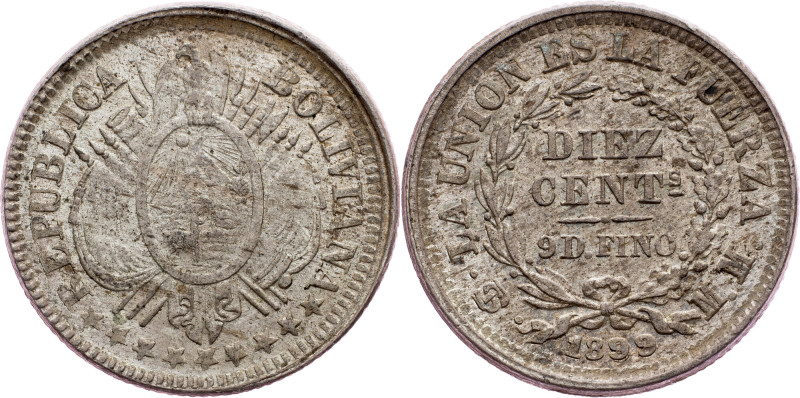 Bolivia, 10 Centavos 1899 Bolivia, 10 Centavos 1899, Ag, KM# 158.3|min. toned, r...