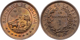 Bolivia, 1 Boliviano 1951, Heaton
