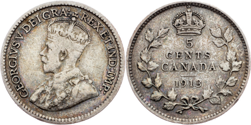 Canada, 5 Cents 1913 Canada, 5 Cents 1913, Ag, KM# 22|toned; VF

Grade: VF