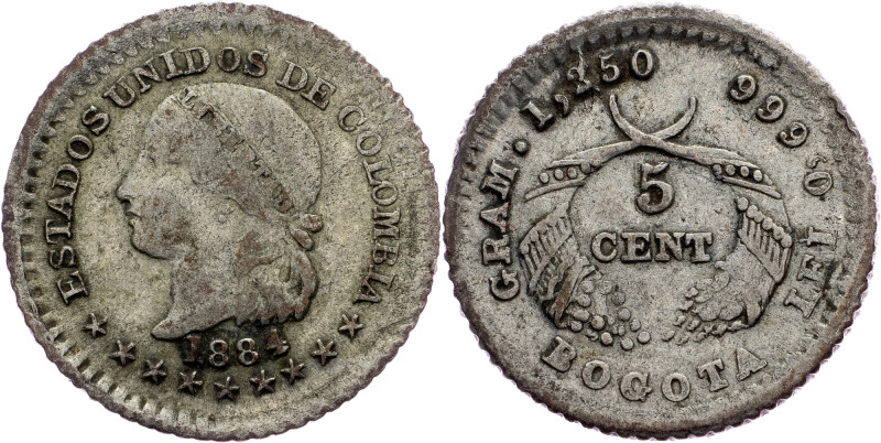 Colombia, 5 Centavos 1884 Colombia, 5 Centavos 1884, Ag, KM#174a.1|toned; VF

...