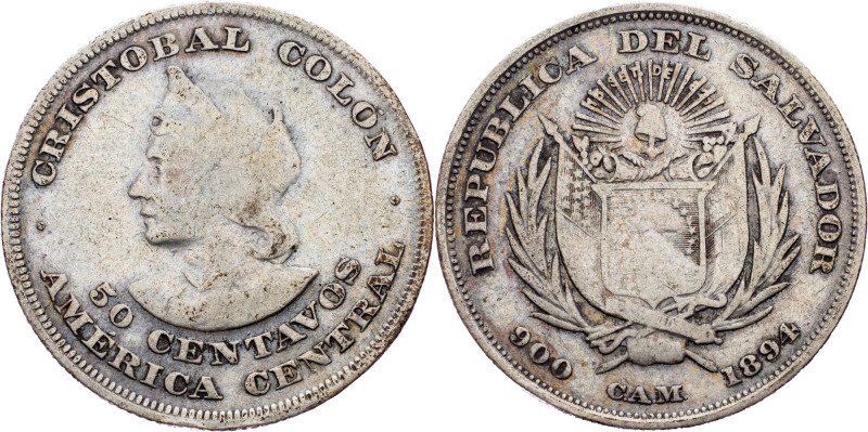 El Salvador, 50 Centavos 1894 El Salvador, 50 Centavos 1894, Ag, KM# 113|toned; ...