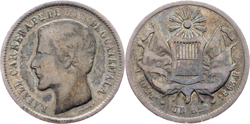 Guatemala, 1 Real 1863 Guatemala, 1 Real 1863, Ag, KM#137.1|toned; F

Grade: F