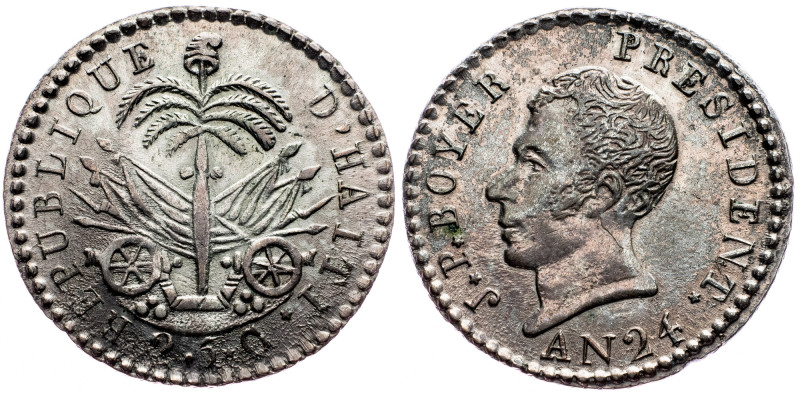 Haiti, 25 Centimes 1827 (AN 24) Haiti, 25 Centimes 1827 (AN 24), 2,547 g, Ag, KM...