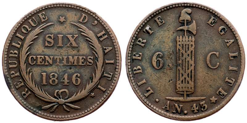 Haiti, 6 Centimes 1846 (AN 43) Haiti, 6 Centimes 1846 (AN 43), Cu, KM# 28|flan d...