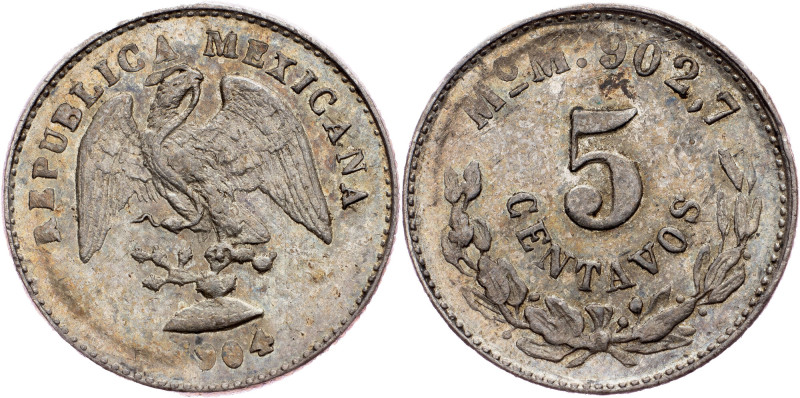 Mexico, 5 Centavos 1904 Mexico, 5 Centavos 1904, Ag, KM#400.2|beautiful toning, ...