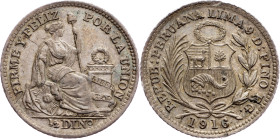 Peru, 1/2 Dinero 1916