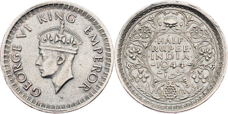 British India, 1/2 Rupee 1944 British India, 1/2 Rupee 1944, Ag, KM# 552; EF

...