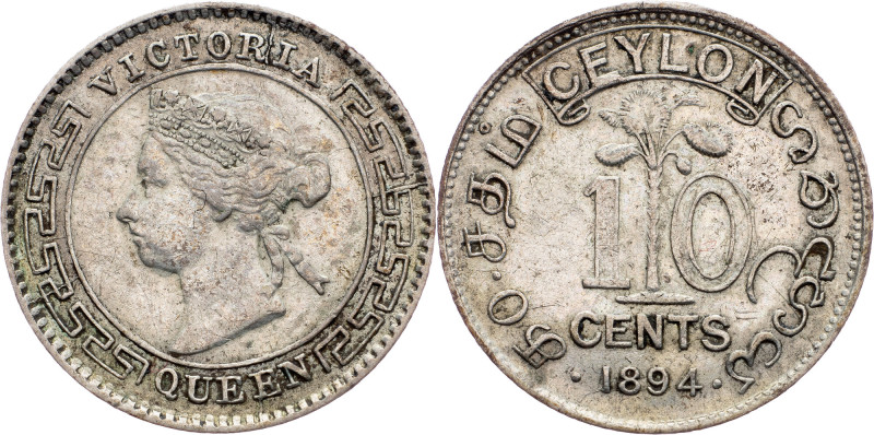 Ceylon, 10 Cents 1894 Ceylon, 10 Cents 1894, Ag, KM# 94|toned; EF

Grade: EF