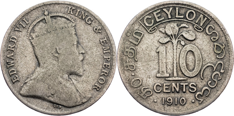 Ceylon, 10 Cents 1910 Ceylon, 10 Cents 1910, Ag, KM# 97; VF

Grade: VF