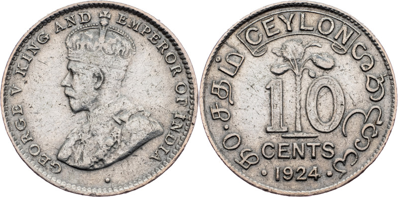 Ceylon, 10 Cents 1924 Ceylon, 10 Cents 1924, Ag, KM# 104a; VF+

Grade: VF+