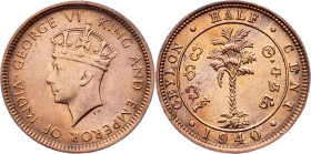 Ceylon, 1/2 Cent 1940, Calcutta