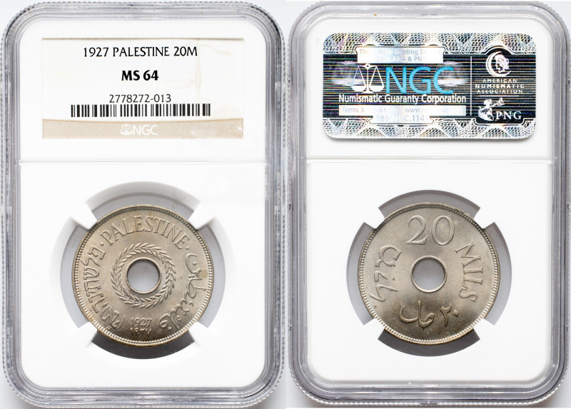 Palestine, 20 Mils 1927 Palestine, 20 Mils 1927, KM# 5|Mint luster

Grade: MS ...