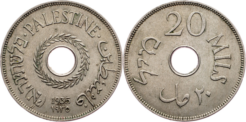 Palestine, 20 Mils 1935 Palestine, 20 Mils 1935, Copper-nickel, KM# 5|Toned; EF...