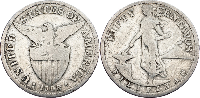 Philippines, 50 Centavos 1908 Philippines, 50 Centavos 1908, Ag, KM# 171|scratch...